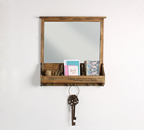 Kate and Laurel 209304 Stallard Decorative Rustic Wood Mirror Wall Home Organizer,Rustic Brown