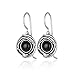 Vintage Style 925 Sterling Silver Black Onyx Earrings with Swirl Design & Secure Backs