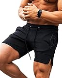 WATERILI Mens Gym Workout Shorts Running Sport Short Pants Fitted Training Bodybuilding Jogger with Zipper Pocket