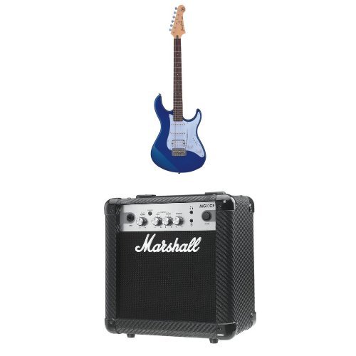 Yamaha Pacifica Series PAC012 Electric Guitar (Metallic Blue) with Marshall MG10CF MG Series 10-Watt Guitar Combo Amp