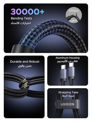 UGREEN 240W USB C to USB C Cable 2 Pack PD 3.1 Fast Charging Cable, Type C Charger Cord Compatible with MacBook Pro/Air, HP Laptop, iPad Pro/Air, iPhone 17/16/15, Galaxy S25 Ultra, 1M 2Pack New Series