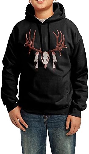 Deer Skull With Feather Unisex Boys Girls Hoody Pullover Youth Hooded SweatshirtXL