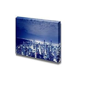 Canvas Prints Wall Art - Night View on Chicago Skyline | Modern Wall Decor/Home Decoration Stretched Gallery Canvas Wrap Giclee Print. Ready to Hang - 12" x 18"