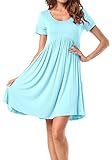 LAINAB Womens Summer O Neck Flowy Loose Casual Short Tunic Dress Sky Blue XXL