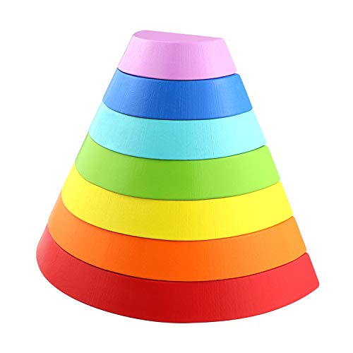 image for SharkMall Wooden Rainbow Stacking Nesting Puzzle Blocks Game Learning 