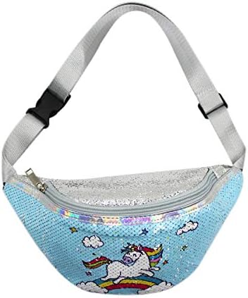 Reversible Glitter Sequins Waist Pack Fanny Pack Unicorn Crossbody Bag Chest Bag Bum Bag for Women Girls