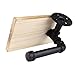 Toilet Paper Holder, Rustic Style Toilet Tissue Roll Holder Black Industrial Iron Pipe with Wooden Storage Wall Mounted Bathroom Shelf