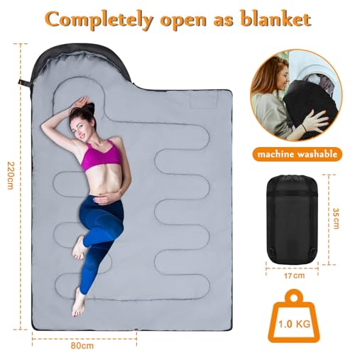 Sleeping Bag for Adults 3-Season - Ultra-Light & Warm, Waterproof Camping Sleeping Bag, Lightweight with Compact Bag for Backpacking, Hiking, Travel