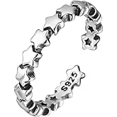 NewZenro Retro Star Open Adjustable Stacking Band Ring for Women S925 Sterling Silver Dainty Vintage Stars Statement Engagement Tiny Finger Rings Jewelry Gifts for Bff Daughter Her Birthday