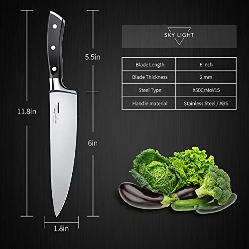 SKY LIGHT Chef Knife, 6 inch Pro Kitchen Knife Ultra Sharp Chef's Knife