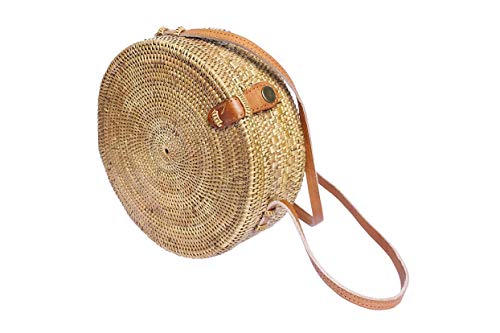 Circle Basket Bali Bag; Canteen style Woven Summer Basket Bag