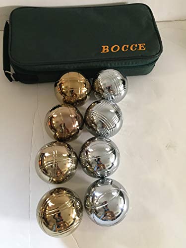 73mm Metal Bocce/Petanque Set with 8 Gold and Silver balls and green bag - single