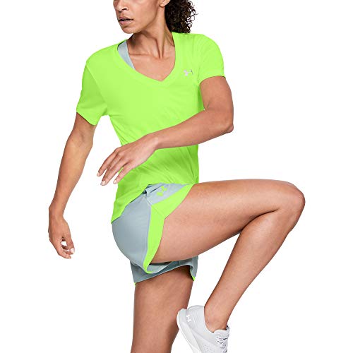 Under Armour Women's Tech V-Neck Twist Short Sleeve T-Shirt, Lime Light (884)/Metallic Silver, Large