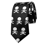 TopTie Unisex Black with Tiny White Skulls & Crossbones Skinny 2