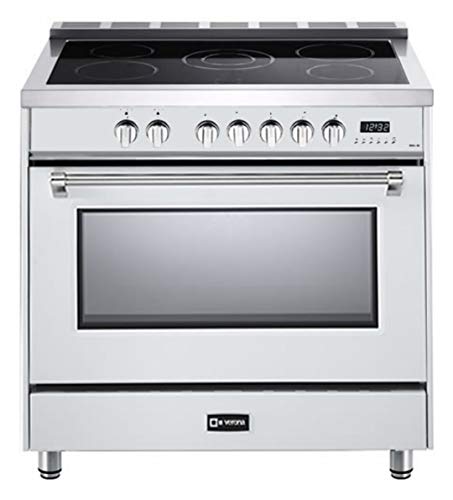 Verona Designer Series VDFSEE365W 36 Inch 5.0 Cu. Ft Electric Range Oven 5 Burners Dual Center Element Smoothtop Black Ceramic Cooktop Convection White