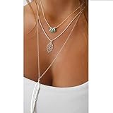 Usstore Women Lady M Pearl Beaded Leaves Feather Multilayer Irregular Pendant Chain Statement Necklace