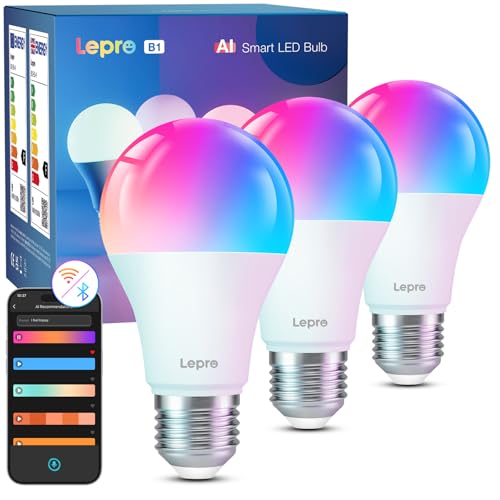 Lepro E27 Smart Bulb, Smart Light Bulbs Screw, Colour Changing Smart E27 LED Bulbs, Dimmable Warm White WiFi Bulb, Works with Alexa and Google Home, 9W, 806lm, 2700K, Pack of 4 (2.4GHz WiFi Only)