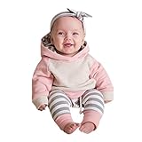 Sharemen Baby Boy Girl Long Sleeve Hoodie Tops Sweatsuit Pants Headband Outfit Set (0-3 Months, Pink)