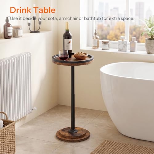 HOOBRO Round Tall Side Table, Round Small Drink Table, Retro Pedestal End Table for Living Room, Bedroom, Industrial Martini Table for Small Spaces, Balcony, Rustic Brown and Black EBF168BZ01