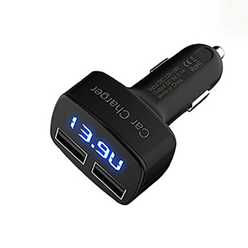 Glumes Car Charger, Fast Charge Metal Dual USB 3.1A Car Adapter LED Display Car Voltage Detector Flush Fit for iPhone X/8/7/6s/Plus, iPad Air 2/mini 3, Galaxy S9/S8/S7 Edge LG V10/V20 (Black) - Thumbnail 6