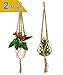 47 Inch Macrame Plant Hanger, 2PCS Indoor Outdoor Hanging Planter Net Basket Jute Rope with Beads for Succulents, Cacti, Herbs, Small Plants (Classic Jute)