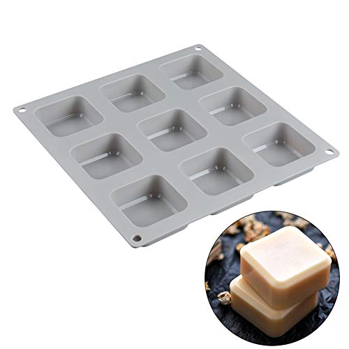 SJ Square Silicone Mold for Soap Making, 9 Cavities Handmade Silicone Soap Mold Candle Mold Lotion Bar Molds, Gray - Thumbnail 4