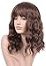 Goodly Dark Brown Short Wigs with Air Bangs for Black White Women Natural Healthy Brunette Brown Curly Wavy Womens Synthetic Wigs 14 Inch Medium Length Brown Bob Wig with Bangs