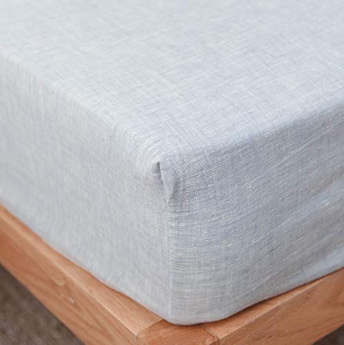 DAPU Pure Stone Washed Linen Sheets Set 100% French Natural Linen European Flax (King, Summer Sky, Flat, Fitted and 2 Pillowcases)