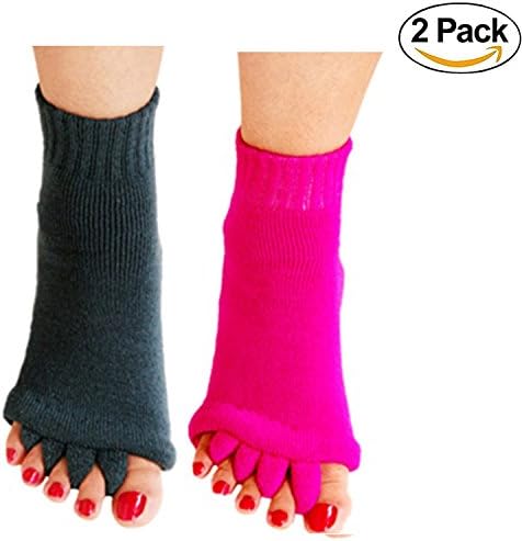 Minjie Foot Alignment Socks Toe Separator Socks Comfy Toes Alignment Socks Yoga Gym Massage Half Toe Socks for Women men(2 Pairs Gray+Rose )