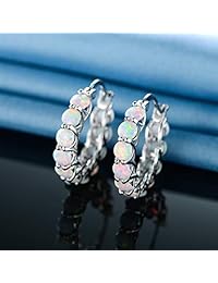 Pendientes de aro de ópalo de 14 quilates chapados en oro blanco para mujer de Gemsme.