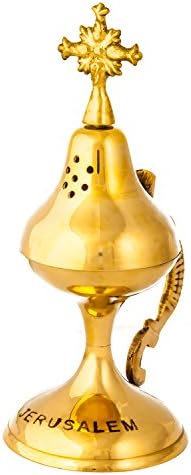 NEW authentic brass copper Jerusalem 7 inch holy sepulchre BLESSED table incense burner from Jerusalem