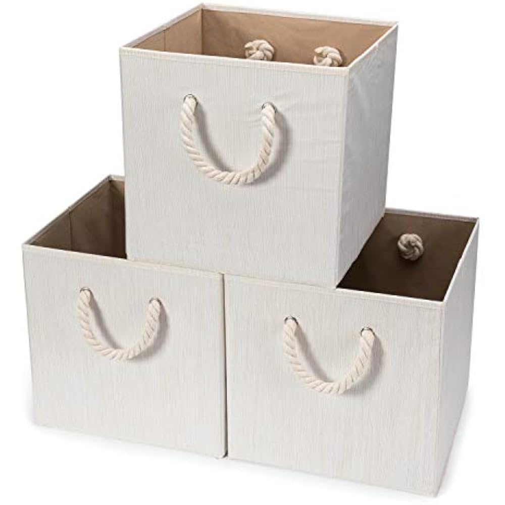 3 Baskets & Liners Pack Foldable Bamboo Fabric Storage ...