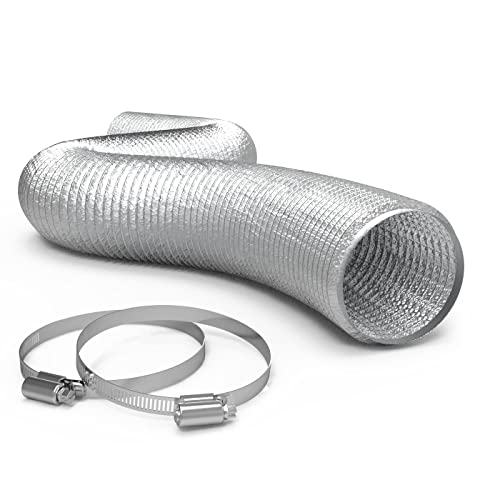 TerraBloom 6 Inch Aluminum Flex Duct 8 FT Long, Flexible Ducting with 2 Clamps, 3 Layer HVAC