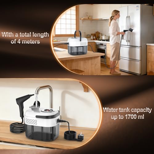 Double Control Steam Cleaner Handheld 1.8 L, US HSD Technology - 99.99% Sterilisation Rate, Graphene Heating Technology - Heats in 8S, Steam Cleaner is 4 m, Suitable for All Applications
