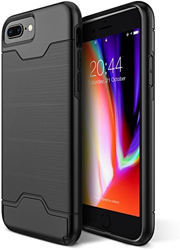 Zimoch KKA110905 Heavy Duty and Anti-Scratch Full Protective Cover with Kickstand Dual Layer Wallet Design for Apple iPhone 8 Plus (2017)/7 Plus (2016) - Black