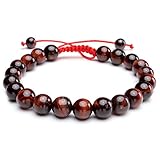 JOVIVI 8MM Tiger Eye Birthstone Gemstones Healing Power Crystal Macrame Adjustable Beaded Bracelet, Unisex
