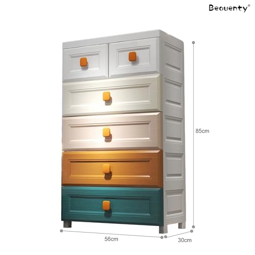 Beauenty Plastic Drawer Storage Cabinet, 5 Layers Toys Clothes Storage Organizer with Wheels, Storage Cabinet of Drawers for Living Room, Bedroom, Bathroom, Kitchen (Colourful-2& Small Drawer)