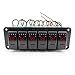 FXC Rocker Switch Aluminum Panel 6 Gang Toggle Switches Dash 5 Pin ON/Off 2 LED Backlit for Boat Car Marine Red