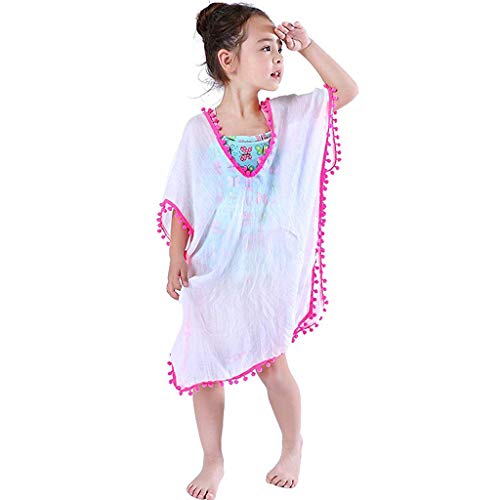 TIFENNY Toddler Kids Summer Cover Up Baby Girls Cover-ups Swimsuit Wraps Beach Dress Tops Pompom Tassels White