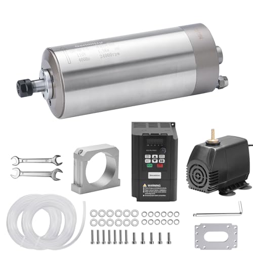 Genmitsu CNC Spindle Motor Kit, 1.5KW, 110V Water Cooled Spindle Motor, with VFD & Water Pump, 80mm Diameter Aluminum Clamp Mount, ER11 Collet, 0.003mm Accuracy for CNC Router Machine Metal Carving