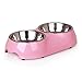 Dog And Cat Stainless Steel Double Diner Food Water Bowl Pink Small