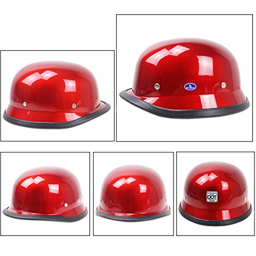 Sanqing Motorcycle Harley Helmet,Summer Handmade Personality Vintage DOT Approved, German Style Half Helmet Motorcycle Cruiser Scooter Cool Helmet for Men and Women,Red,L