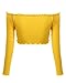 PRETTODAY Women's Sexy Off Shoulder Crop Tops 4 Colors Summer Long Sleeves Casual Slim Tees (Small, Yellow)