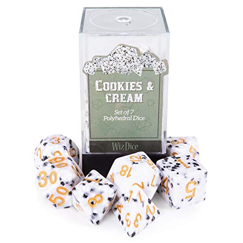 Cookies & Cream Dice Set - Premium Resin 7 Polyhedral Tabletop Role-Playing Dice - Black, White, Gold Colored Fantasy RPG Gaming Accessory