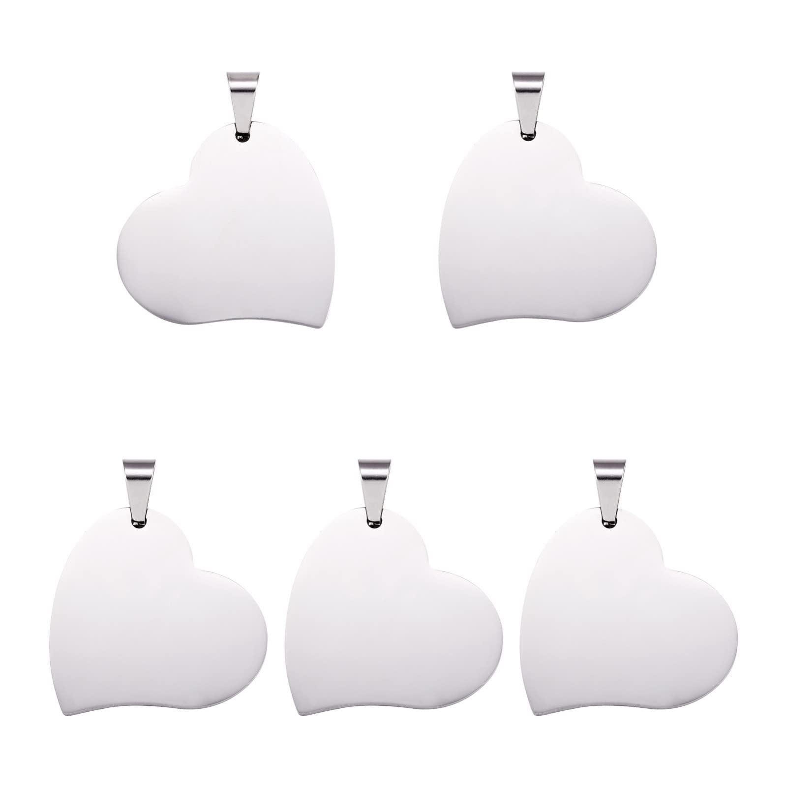 Beadthoven 5pcs 304 Stainless Steel Heart Blank Stamping Tag Pendants Etching Engraving Tags Charm with Pinch Bail 32x33x1.8mm for Jewelry Making Pet Dog Name ID Tags