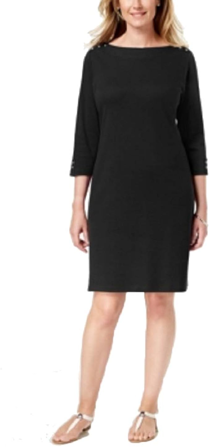 black boat neck dress