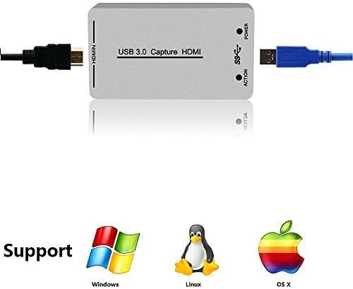 IMILLET HDMI Video Capture dongle with USB3.0/2.0 Dongle 1080P 60FPS Drive-Free Capture Card Box for Windows Linux Os X System