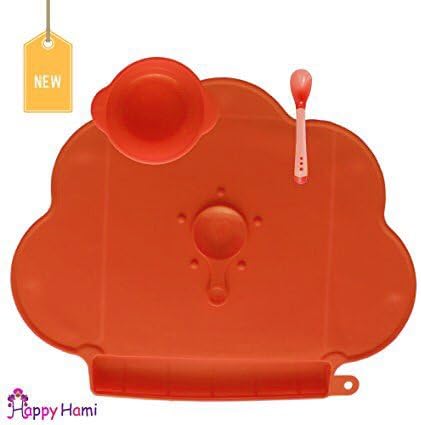 Placemat and a FREE gift spoon, the best silicone placemat for clean, mess-free and happy dining. It works on most table surfaces and in- or outdoors (Orange)