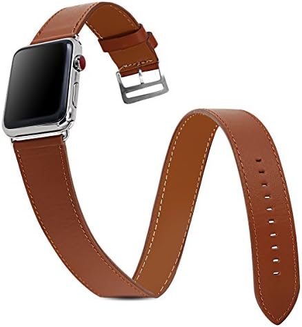 GONOMI Apple Watch Band, 42mm Premium Vintage Leather Double Tour Replacement Band with Stainless Metal Slive Clasp for Apple Watch Series 1, Series 2, Series 3, Sport, Edition, (Brown)