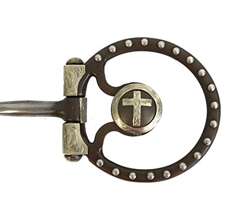 AJ Tack Wholesale Butted Dee Horse Bit Sweet Iron Snaffle Antique Brown Silver Cross Engraving
